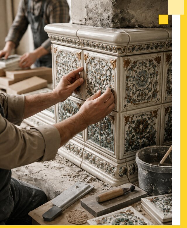 Изразцовые камины под ключ в Новодвинске: проект и монтаж