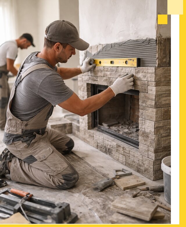 Облицовка каминов в Новодвинске, монтаж и отделка натуральным камнем