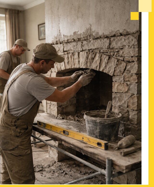 Изготовление каминов под ключ в Новодвинске, монтаж и отделка