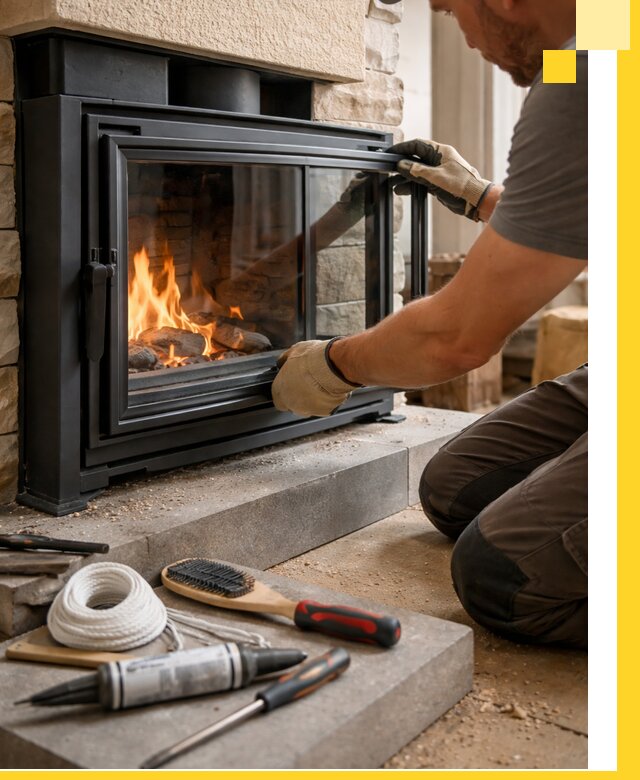 Производство, монтаж и доставка каминов со стеклом в Новодвинске