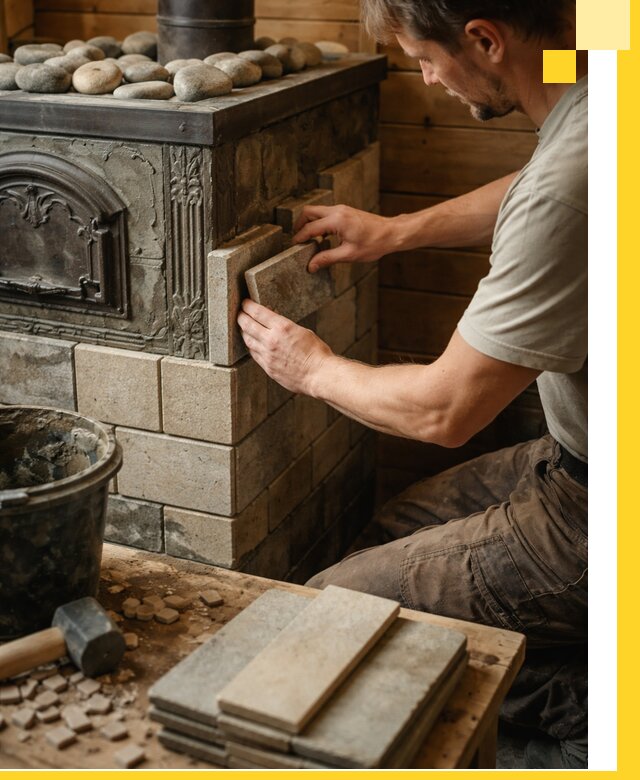 Облицовка банных печей в Новодвинске профессиональная отделка