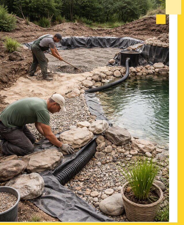 Строительство природных бассейнов и озер в Новодвинске под ключ