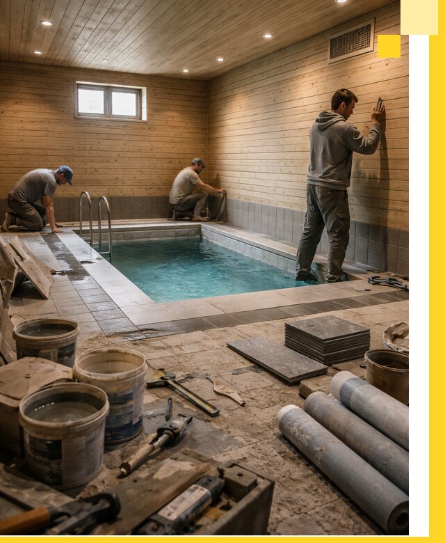 Строительство бани с бассейном и сауной под ключ в Новодвинске