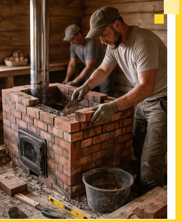 Кирпичные печи для бани под ключ в Новодвинске, проект и монтаж