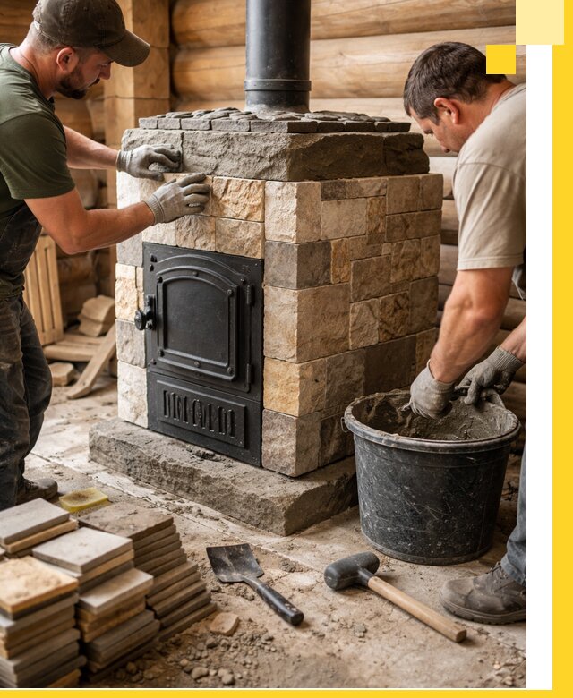 Облицовка банной печи под ключ в Новодвинске: камень и плитка