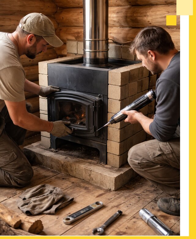 Монтаж и установка печи в бане под ключ с гарантией в Новодвинске