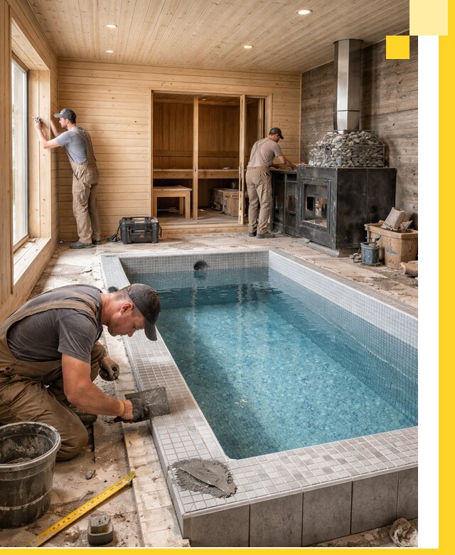 Проект бани с бассейном и сауной в Новодвинске под ключ