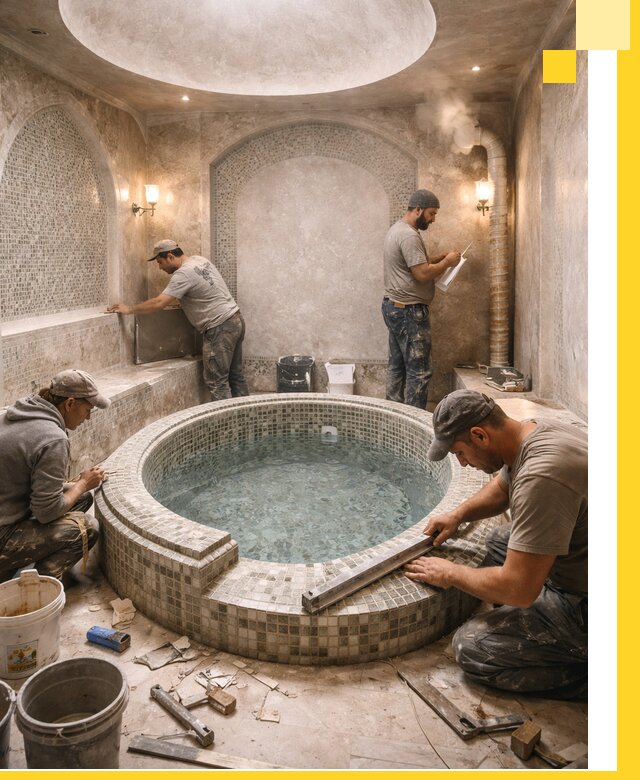 Профессиональное строительство хамама с бассейном в Новодвинске под ключ