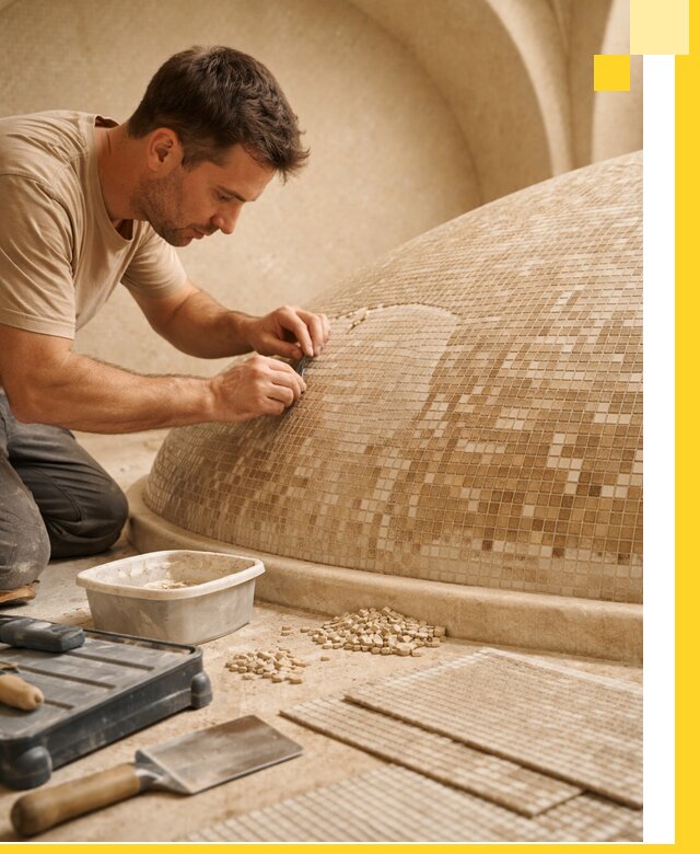 Профессиональная укладка мозаики для хамама под ключ в Новодвинске